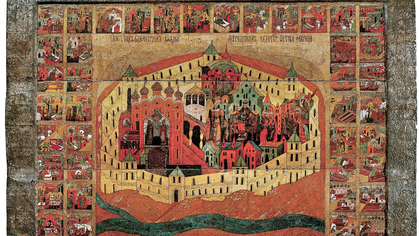 Пётр и Феврония на иконе с житием, 1560 год